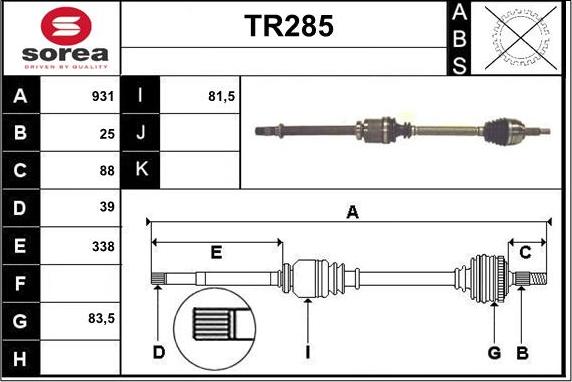 Sera TR285 - Arbre de transmission cwaw.fr