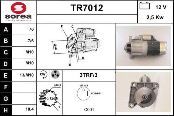 Sera TR7012 - Démarreur cwaw.fr