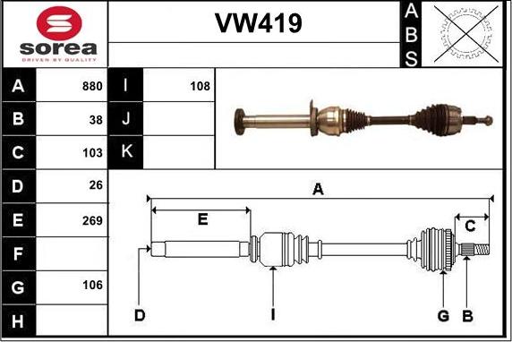 Sera VW419 - Arbre de transmission cwaw.fr