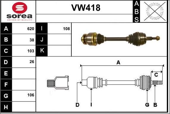 Sera VW418 - Arbre de transmission cwaw.fr