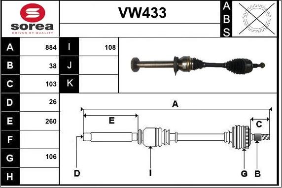 Sera VW433 - Arbre de transmission cwaw.fr