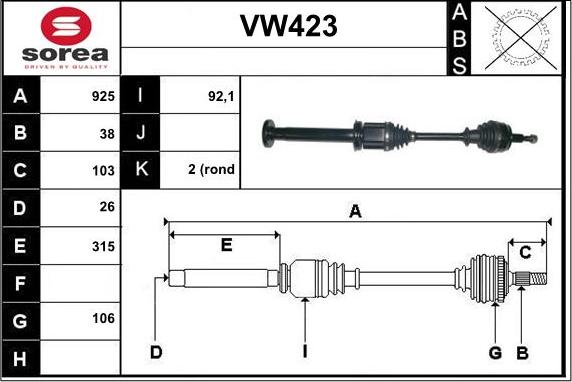 Sera VW423 - Arbre de transmission cwaw.fr