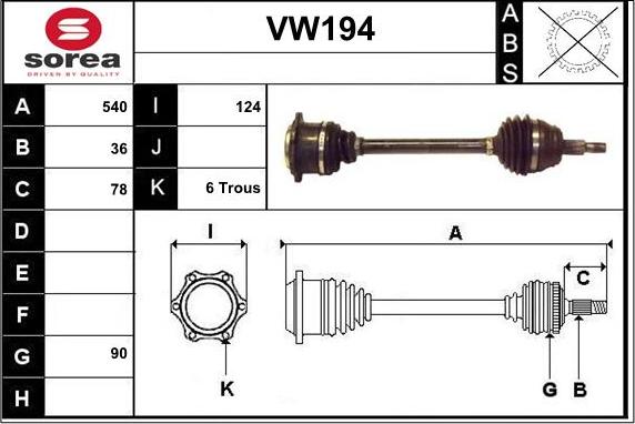 Sera VW194 - Arbre de transmission cwaw.fr