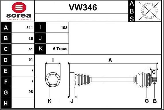 Sera VW346 - Arbre de transmission cwaw.fr