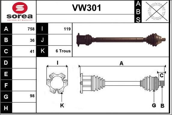 Sera VW301 - Arbre de transmission cwaw.fr