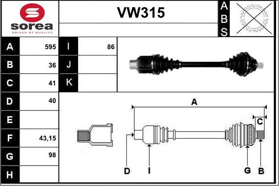 Sera VW315 - Arbre de transmission cwaw.fr