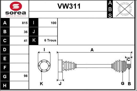 Sera VW311 - Arbre de transmission cwaw.fr