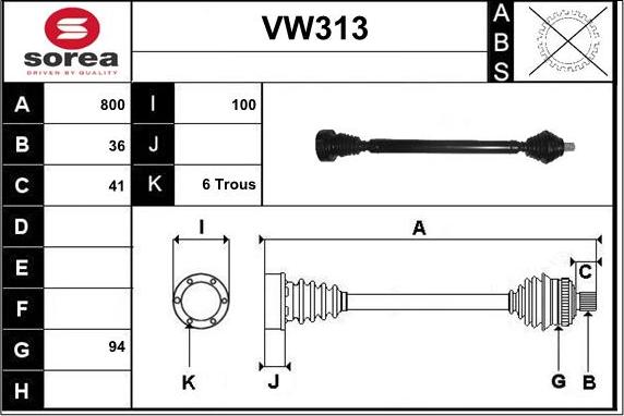 Sera VW313 - Arbre de transmission cwaw.fr