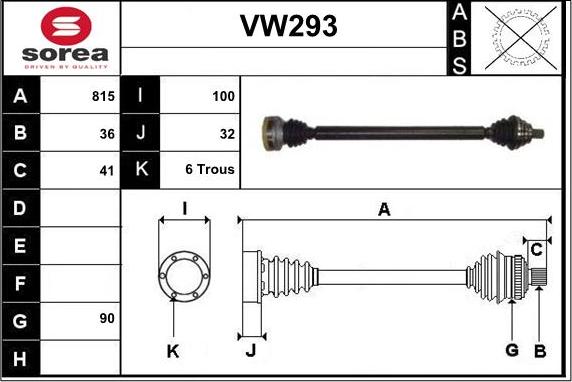 Sera VW293 - Arbre de transmission cwaw.fr