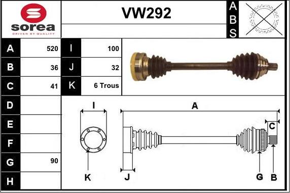 Sera VW292 - Arbre de transmission cwaw.fr