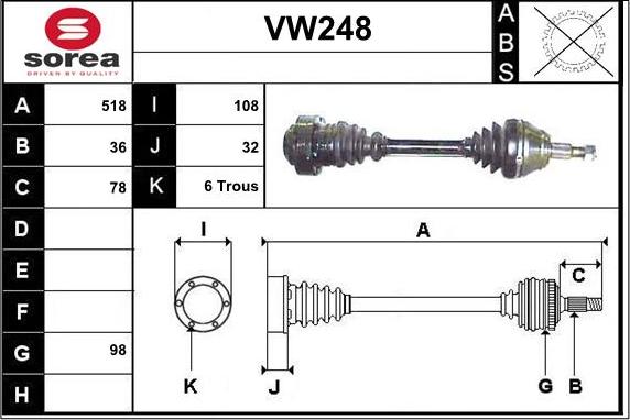 Sera VW248 - Arbre de transmission cwaw.fr