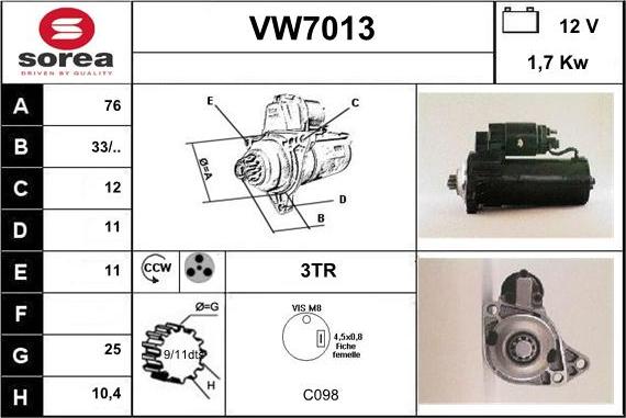 Sera VW7013 - Démarreur cwaw.fr