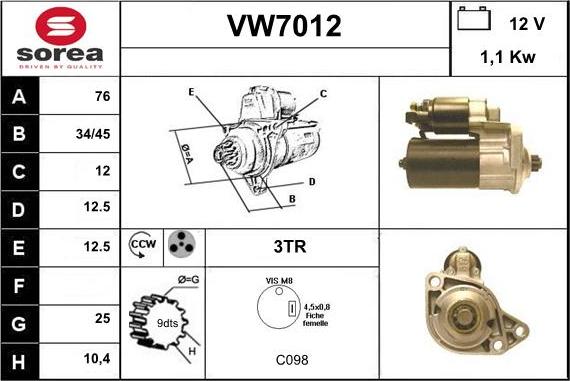 Sera VW7012 - Démarreur cwaw.fr