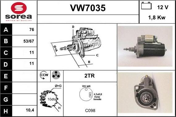 Sera VW7035 - Démarreur cwaw.fr