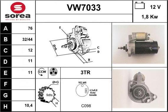 Sera VW7033 - Démarreur cwaw.fr