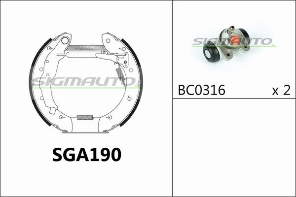 SIGMAUTO SGA190 - Jeu de mâchoires de frein cwaw.fr