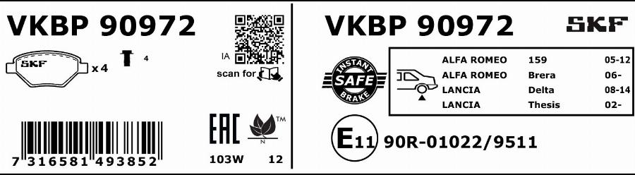 SKF VKBP 90972 - Kit de plaquettes de frein, frein à disque cwaw.fr