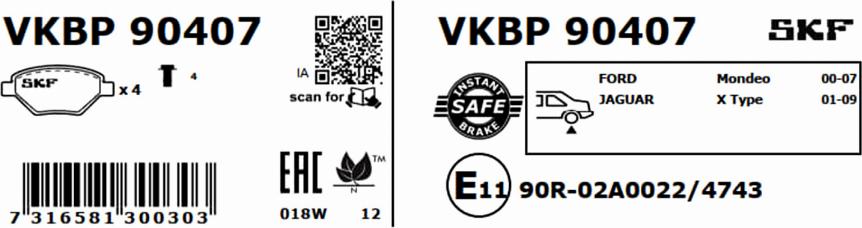 SKF VKBP 90407 - Kit de plaquettes de frein, frein à disque cwaw.fr