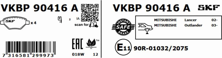 SKF VKBP 90416 A - Kit de plaquettes de frein, frein à disque cwaw.fr