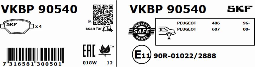 SKF VKBP 90540 - Kit de plaquettes de frein, frein à disque cwaw.fr