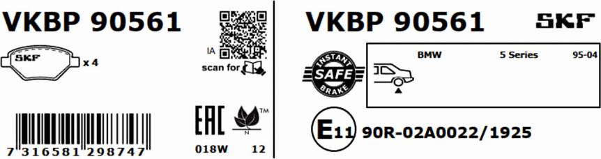 SKF VKBP 90561 - Kit de plaquettes de frein, frein à disque cwaw.fr