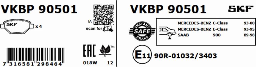 SKF VKBP 90501 - Kit de plaquettes de frein, frein à disque cwaw.fr