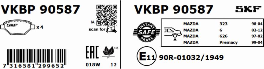 SKF VKBP 90587 - Kit de plaquettes de frein, frein à disque cwaw.fr