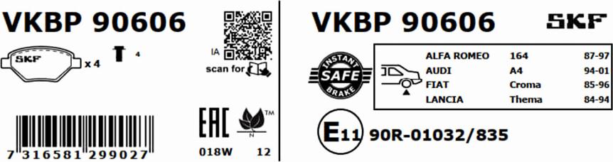 SKF VKBP 90606 - Kit de plaquettes de frein, frein à disque cwaw.fr