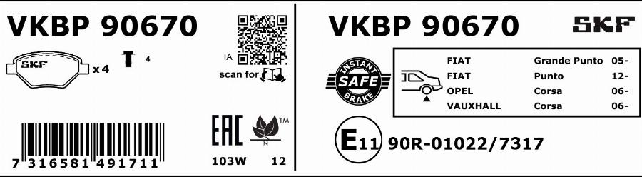 SKF VKBP 90670 - Kit de plaquettes de frein, frein à disque cwaw.fr