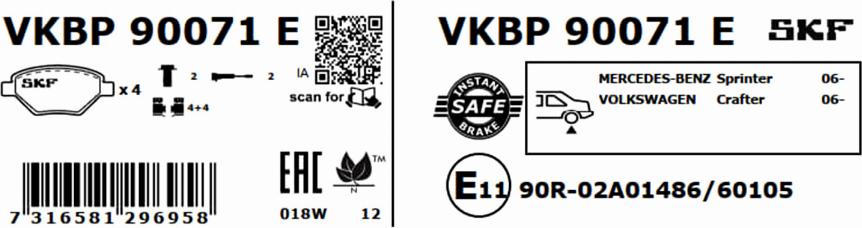 SKF VKBP 90071 E - Kit de plaquettes de frein, frein à disque cwaw.fr