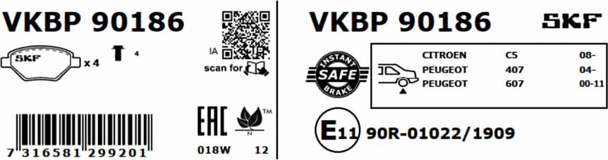 SKF VKBP 90186 - Kit de plaquettes de frein, frein à disque cwaw.fr