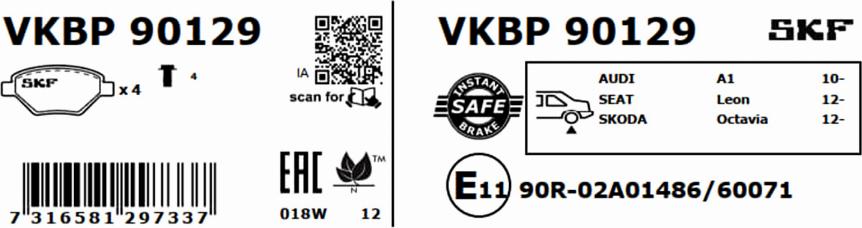 SKF VKBP 90129 - Kit de plaquettes de frein, frein à disque cwaw.fr