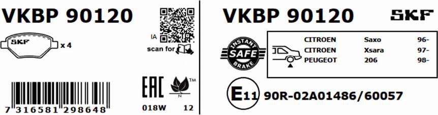 SKF VKBP 90120 - Kit de plaquettes de frein, frein à disque cwaw.fr