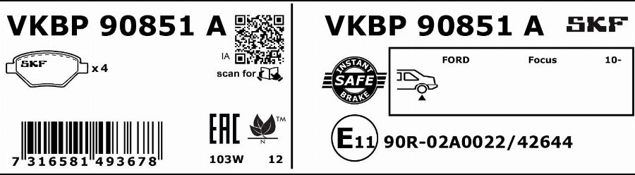 SKF VKBP 90851 A - Kit de plaquettes de frein, frein à disque cwaw.fr