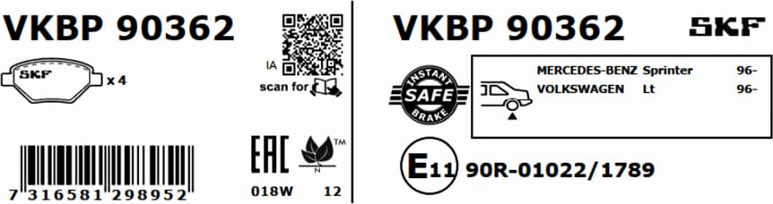 SKF VKBP 90362 - Kit de plaquettes de frein, frein à disque cwaw.fr