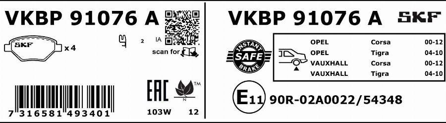 SKF VKBP 91076 A - Kit de plaquettes de frein, frein à disque cwaw.fr