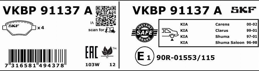 SKF VKBP 91137 A - Kit de plaquettes de frein, frein à disque cwaw.fr