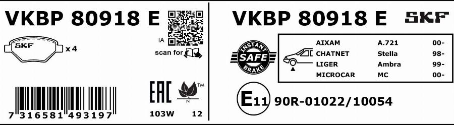 SKF VKBP 80918 E - Kit de plaquettes de frein, frein à disque cwaw.fr