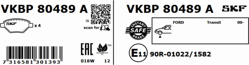 SKF VKBP 80489 A - Kit de plaquettes de frein, frein à disque cwaw.fr