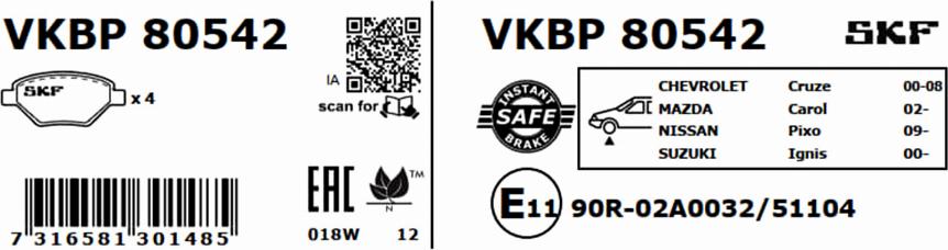 SKF VKBP 80542 - Kit de plaquettes de frein, frein à disque cwaw.fr