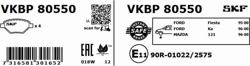 SKF VKBP 80550 - Kit de plaquettes de frein, frein à disque cwaw.fr