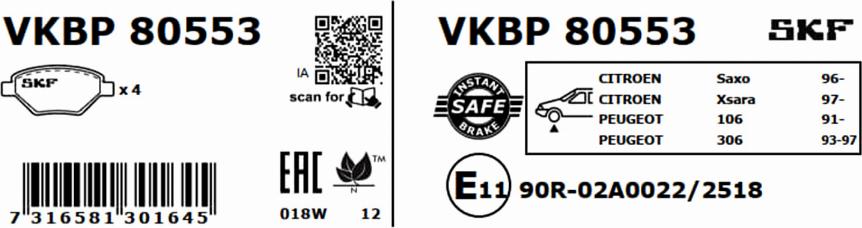 SKF VKBP 80553 - Kit de plaquettes de frein, frein à disque cwaw.fr