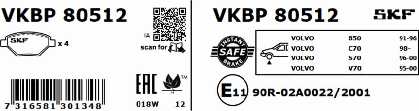 SKF VKBP 80512 - Kit de plaquettes de frein, frein à disque cwaw.fr