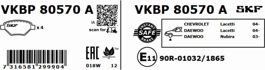 SKF VKBP 80570 A - Kit de plaquettes de frein, frein à disque cwaw.fr