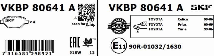 SKF VKBP 80641 A - Kit de plaquettes de frein, frein à disque cwaw.fr