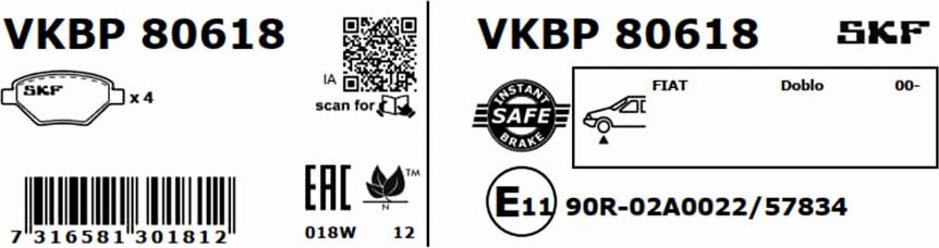 SKF VKBP 80618 - Kit de plaquettes de frein, frein à disque cwaw.fr