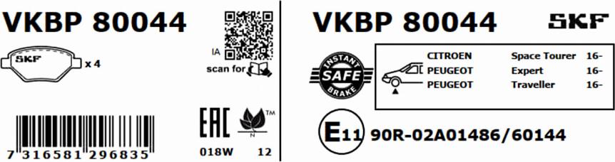 SKF VKBP 80044 - Kit de plaquettes de frein, frein à disque cwaw.fr