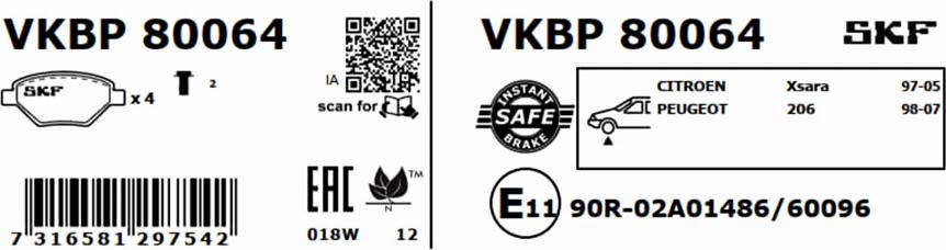 SKF VKBP 80064 - Kit de plaquettes de frein, frein à disque cwaw.fr