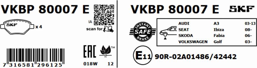 SKF VKBP 80007 E - Kit de plaquettes de frein, frein à disque cwaw.fr