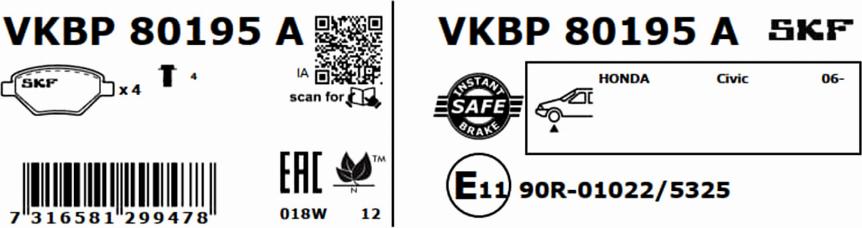 SKF VKBP 80195 A - Kit de plaquettes de frein, frein à disque cwaw.fr